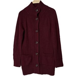 Eddie Bauer Lounge Cardigan Chunky Knit burgundy Open Mock Neck Sweater Size S